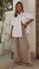 SEQUIN SHEER MIDI EVENING CASUAL PANTS