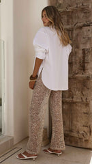 SEQUIN SHEER MIDI EVENING CASUAL PANTS
