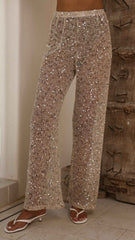 SEQUIN SHEER MIDI EVENING CASUAL PANTS