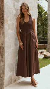 SLEEVELESS FITTED MAXI EVENING CASUAL DRESS