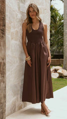 SLEEVELESS FITTED MAXI EVENING CASUAL DRESS