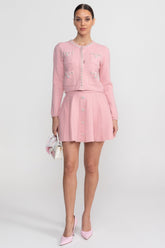 Knit Co-Ord Set With Long Sleeve Cardigan And Matching Mini Skirt - Blush Pink