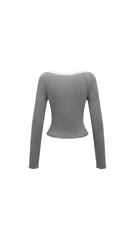 Atilana Lace Trim Long-Sleeve Top