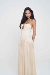 Celeste Maxi Dress - Gold Pleated Sheer Skirt