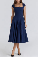 Elise Cap Sleeve Midi Dress in NavyBlue