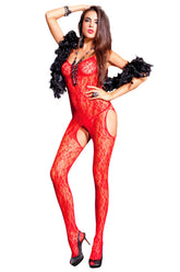 Black Floral Lace Open Crotch Body Stocking