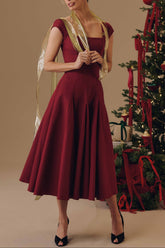 Elise Cap Sleeve Midi Dress in Maroon