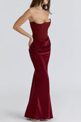 Midnight Siren Corset maxi Dress in Maroon
