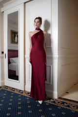 Isis Satin Gown in Maroon