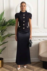 EMBELLISHED SATIN MAXI FORMAL EVENING DRESS