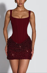Paris Sequin Mini Dress in Maroon