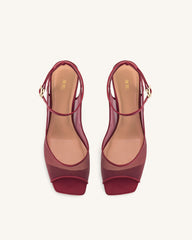 Serenity Mesh Satin Midi Summer Sandals - Burgundy