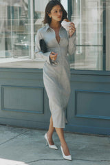 Dorian Charcoal Marle Fitted Shirt Midi Dress