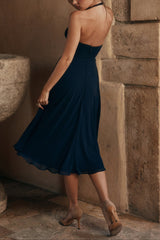 Rozaliya navy georgette halter midi dress