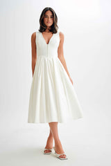 Keely White Cotton Midi Dress