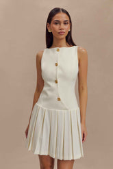 Mackenzie Ivory Pleated Mini Dress