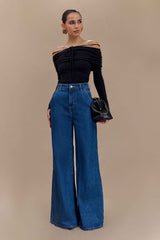 Jen Dark Blue Wide Leg Flare Jeans