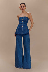 Jen Dark Blue Wide Leg Flare Jeans