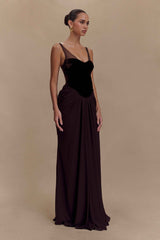 Roxanne Cacao Brown Velvet Corset Maxi Dress