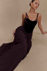 Roxanne Cacao Brown Velvet Corset Maxi Dress