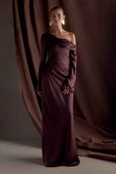Iris Dark Chocolate Satin Maxi Dress