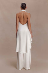 Sydney Ivory Asymmetrical Satin Halter Top