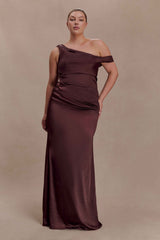 Dalia Dark Chocolate Off-Shoulder Maxi Dress