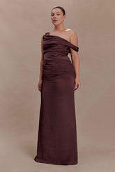 Dalia Dark Chocolate Off-Shoulder Maxi Dress