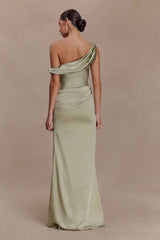 Sage Dalia Satin Off-Shoulder Maxi Dress