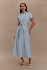 Cornflower Blue Aysha Linen Midi Dress