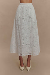 Arla White Broderie Midi Skirt