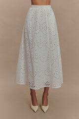 Arla White Broderie Midi Skirt