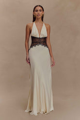 LACE SATIN MAXI EVENING FORMAL DRESS