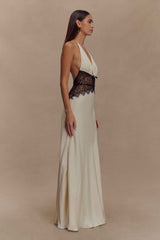 LACE SATIN MAXI EVENING FORMAL DRESS