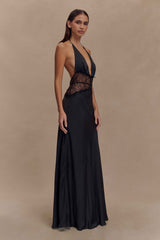 LACE SATIN MAXI EVENING PARTY DRESS