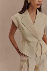 Andina Natural Beige Linen Short Sleeve Top