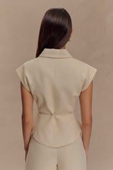 Andina Natural Beige Linen Short Sleeve Top