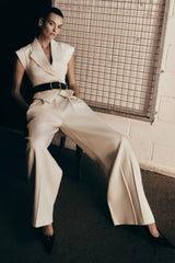 Raya Natural Beige Wide Leg Linen Pant