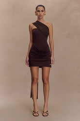 Mattea Dark Chocolate Mini Dress with Scarf