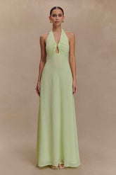 Malakhai Pastel Green Chiffon Halter Maxi Dress
