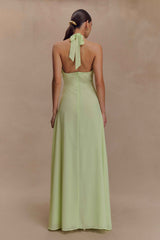 Malakhai Pastel Green Chiffon Halter Maxi Dress
