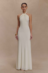Elyna Ivory Slinky Halter Maxi Dress