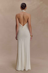 Elyna Ivory Slinky Halter Maxi Dress