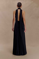Juliet Black Slinky Maxi Dress with Scarf