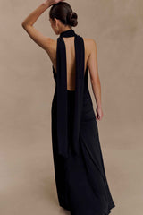 Juliet Black Slinky Maxi Dress with Scarf