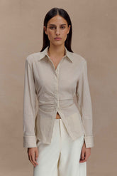 Millie Beige Pinstripe Tie Back Shirt
