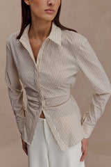 Millie Beige Pinstripe Tie Back Shirt