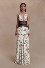 Dinah Polkadot Lace Satin Maxi Dress