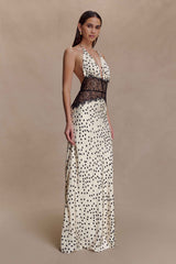 Dinah Polkadot Lace Satin Maxi Dress