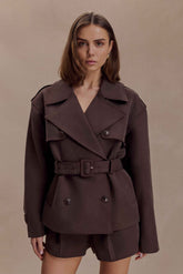 Cornelia Chocolate Alden Short Trench Jacket
